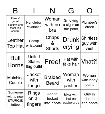 Sturgis Week Bingo 2019 Bingo Card