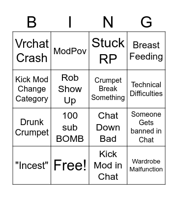 Crumpet Kick Stream Bingo Card