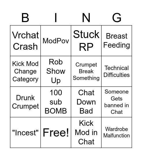 Crumpet Kick Stream Bingo Card