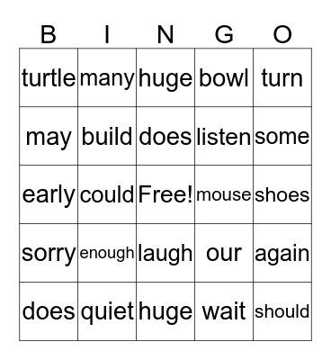 Spelling Words 2/8 - 2/11 Bingo Card