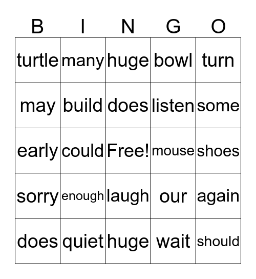 Spelling Words 2/8 - 2/11 Bingo Card