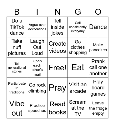 FAMILY GAME NIGHT Bingo Card