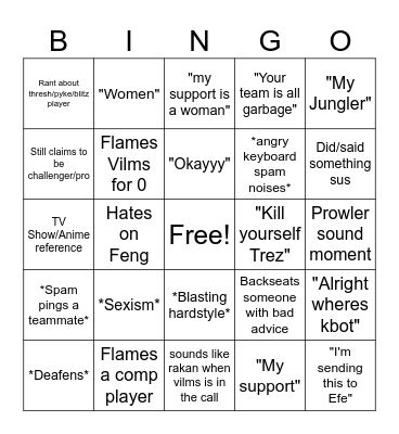 Namex Bingo Card