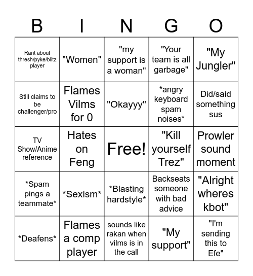 Namex Bingo Card