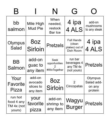 1st 2 Teams 2 Get 2 BINGOS (cut off 9pm) Bingo Card