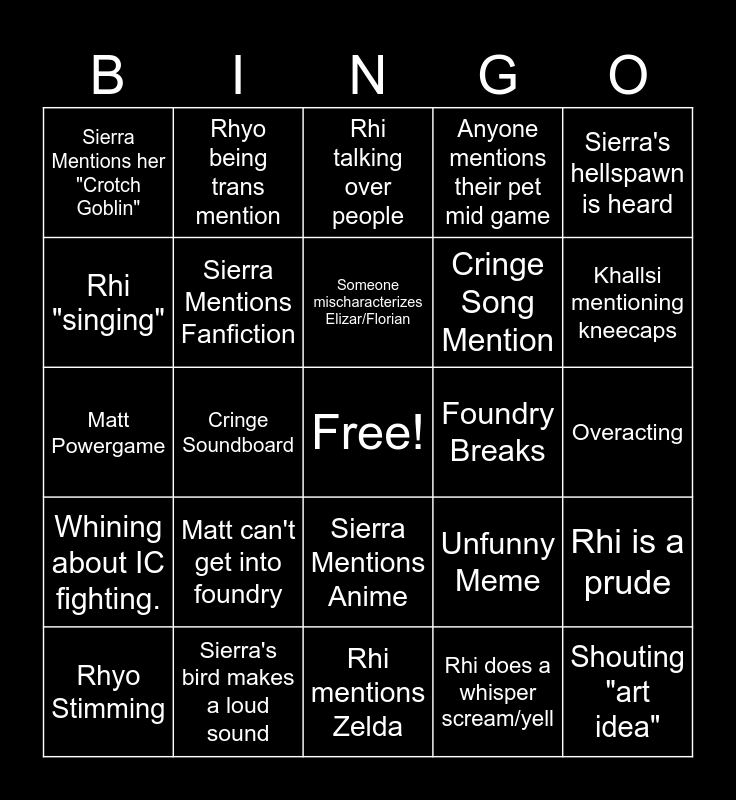 DnD Cringe Bingo Card DnD Cringe Bingo Card