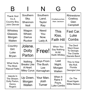 COUNTRY BUMPKIN Bingo Card
