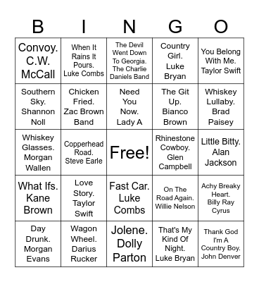 COUNTRY BUMPKIN Bingo Card