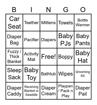 Baby Shower Bingo Card