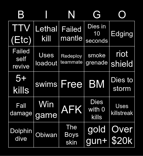 Warzone 2.0 bingo (Credits to: Big Puffer) Bingo Card