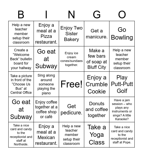 Welcome Back 2023 Bingo Card