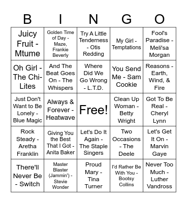 Funk & Soul Bingo Card