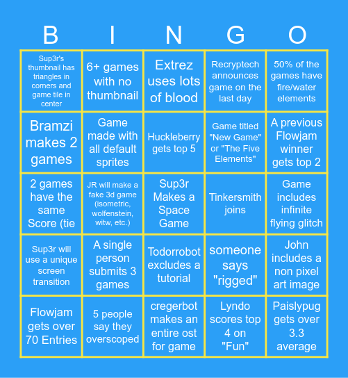 Flowjam Bingo Card