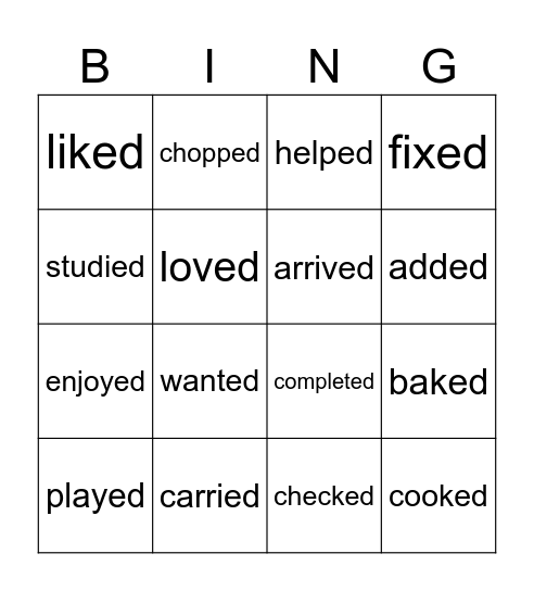 Regular verbs in the past Bingo Card