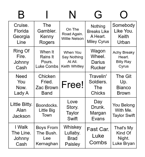 COUNTRY BUMPKIN Bingo Card