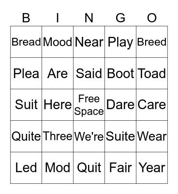 Pronunciation Bingo! Bingo Card