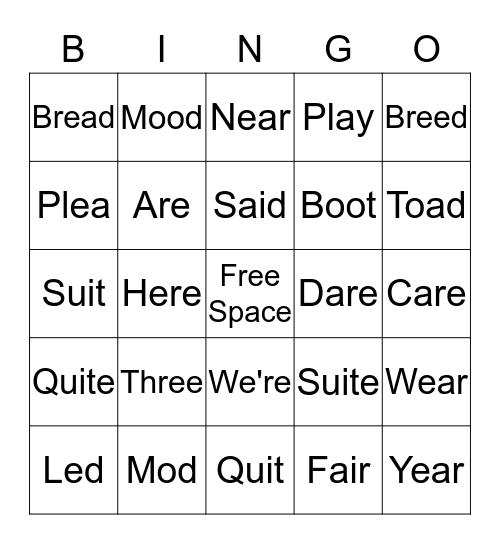 Pronunciation Bingo! Bingo Card