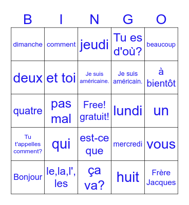 Bonjour! Bingo Card