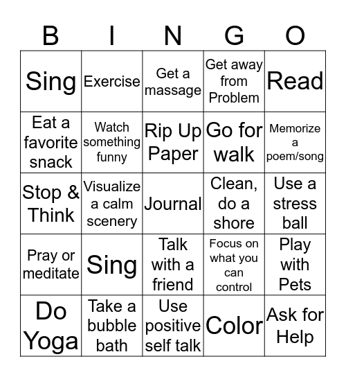 Coping Cards Bingo Card