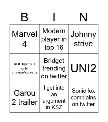 EVOOOOO Bingo Card