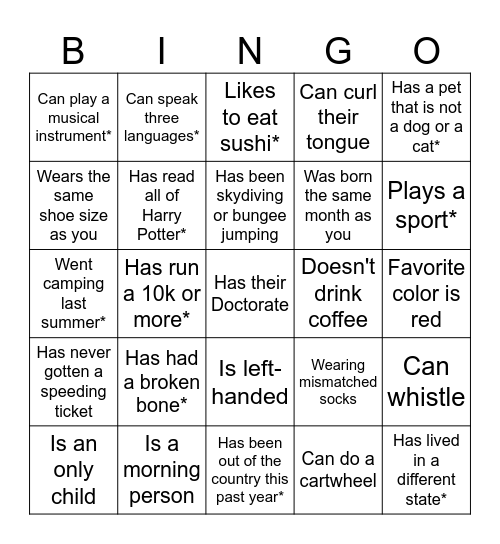 Find Someone Who Bingo Card