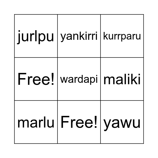 Indigenous language bingo Card