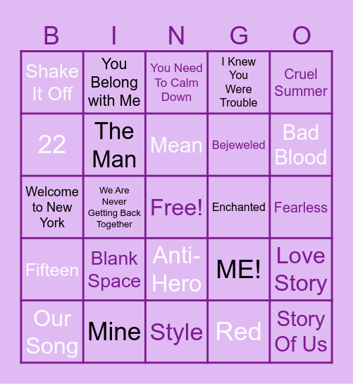 SWIFTIE BINGO Card