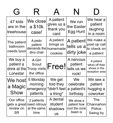 Grand Dental Bingo Card