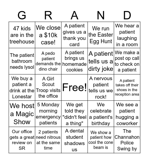 Grand Dental Bingo Card