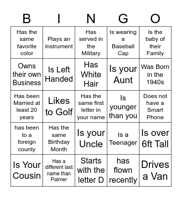 Kann Family Reunion: Find Someone Who... Bingo Card