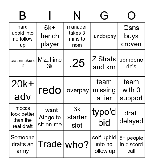 derbin Bingo Card