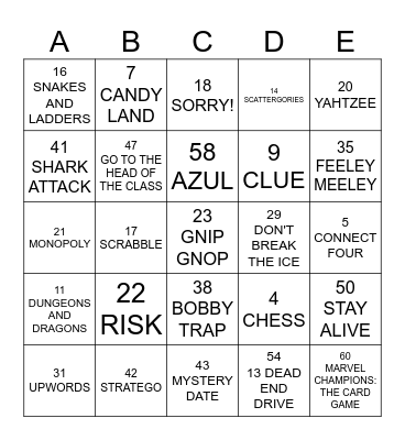 BOARD GAMES 2023 Bingo Card