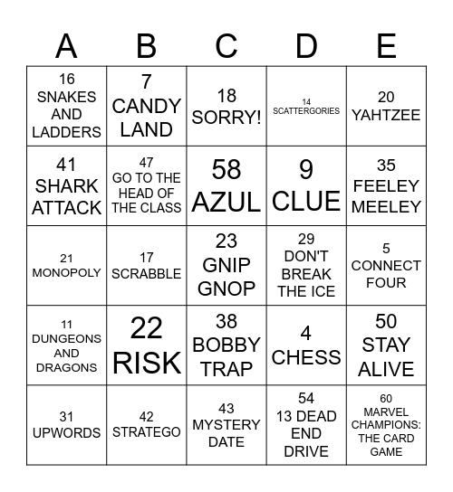 BOARD GAMES 2023 Bingo Card