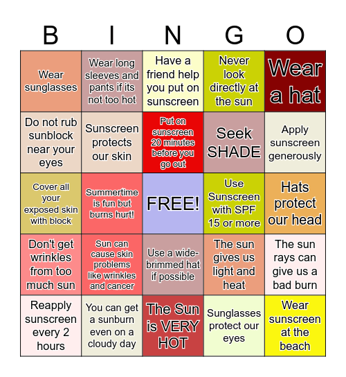 Sun Safety Bingo Card