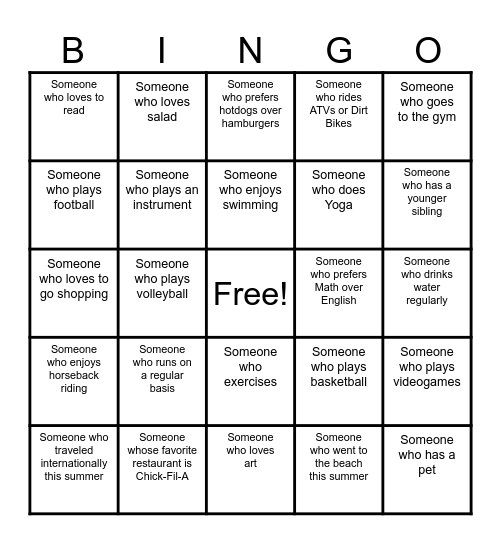 HUMAN HEALTH BINGO Card