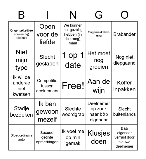 B&B vol liefde Bingo Card