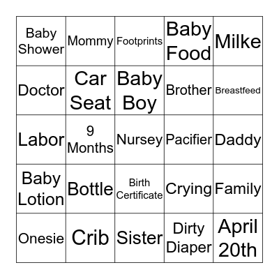 Audrianna & David's Bundle of Joy Celebration Bingo Card