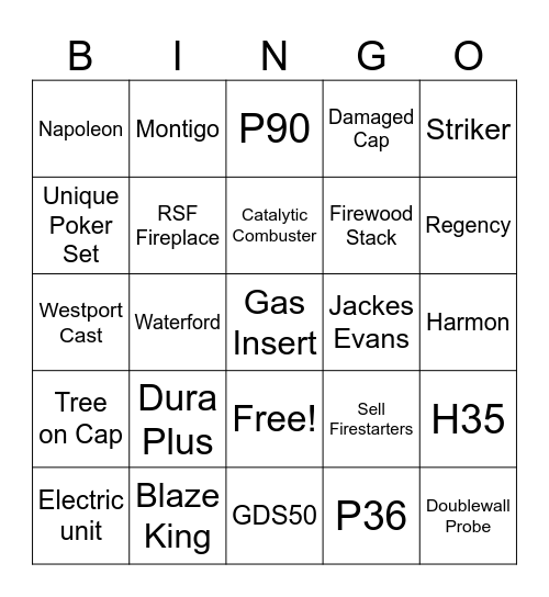 A.J.'s Stoves Bingo Card
