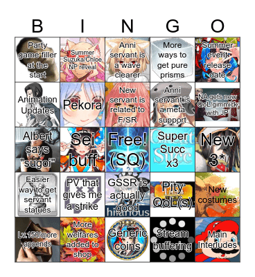 FGO Anni Stream Bingo Card