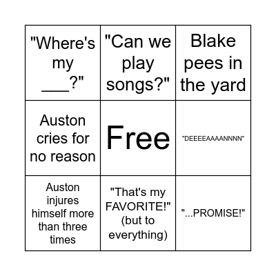 Laj Boys Bingo Card