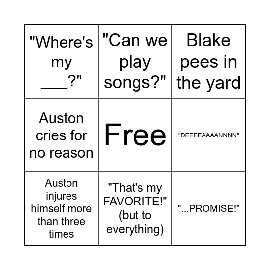 Laj Boys Bingo Card