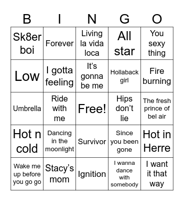 Music Bingo: Parents Embarrass The Kids Bingo Card