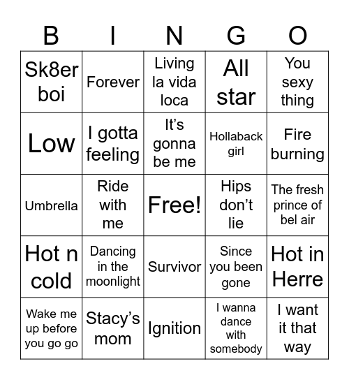 Music Bingo: Parents Embarrass The Kids Bingo Card
