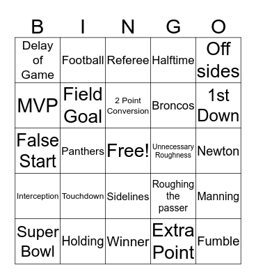 Super Bowl 50 Bingo Card