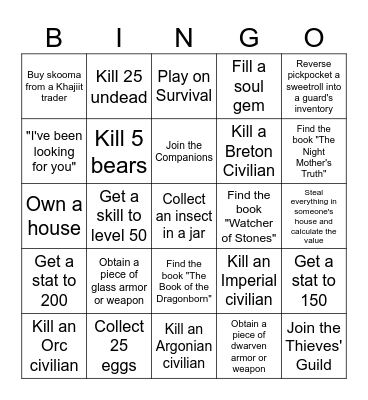 Skyrim Bingo Card