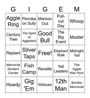 Traditions Bingo Card