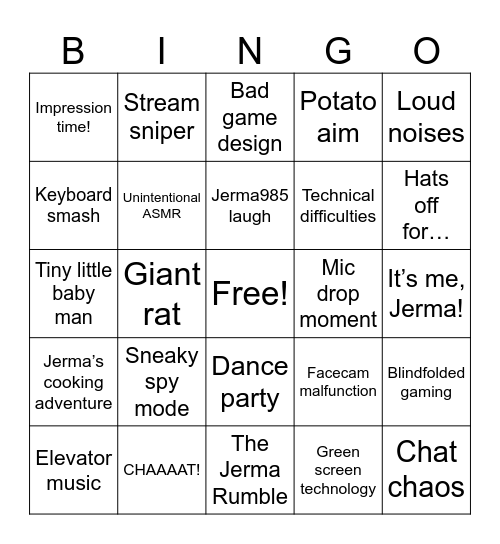 AI generated Jerma Bingo Card Bingo Card