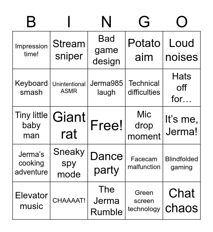 AI generated Jerma Bingo Card Bingo Card