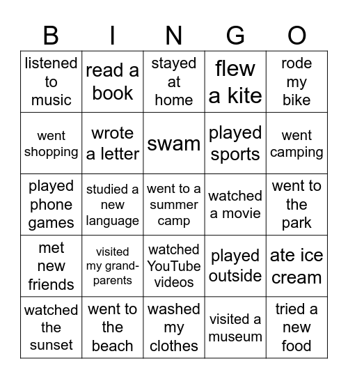 What did you do this Bingo Card