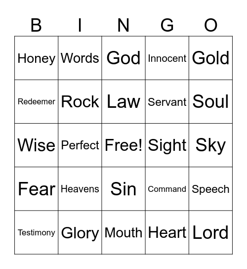 Psalm 19 Bingo Card